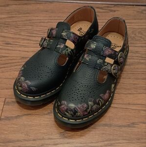 Dr. Martens Floral Dead Roses Mary Janes Virginia leather New